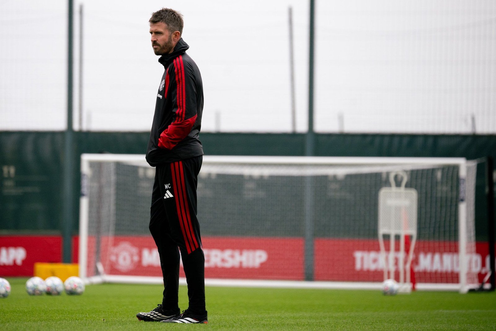 Michael Carrick standing on the training pitch at Carrington