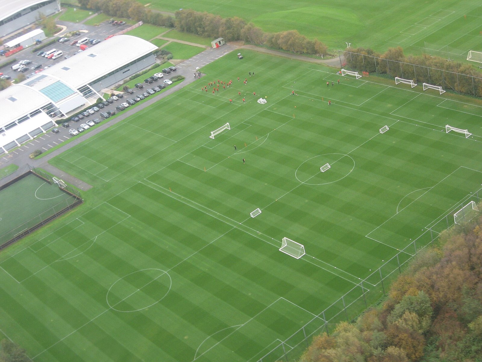 Aerial view of Manchester United's Carrington training ground pitches