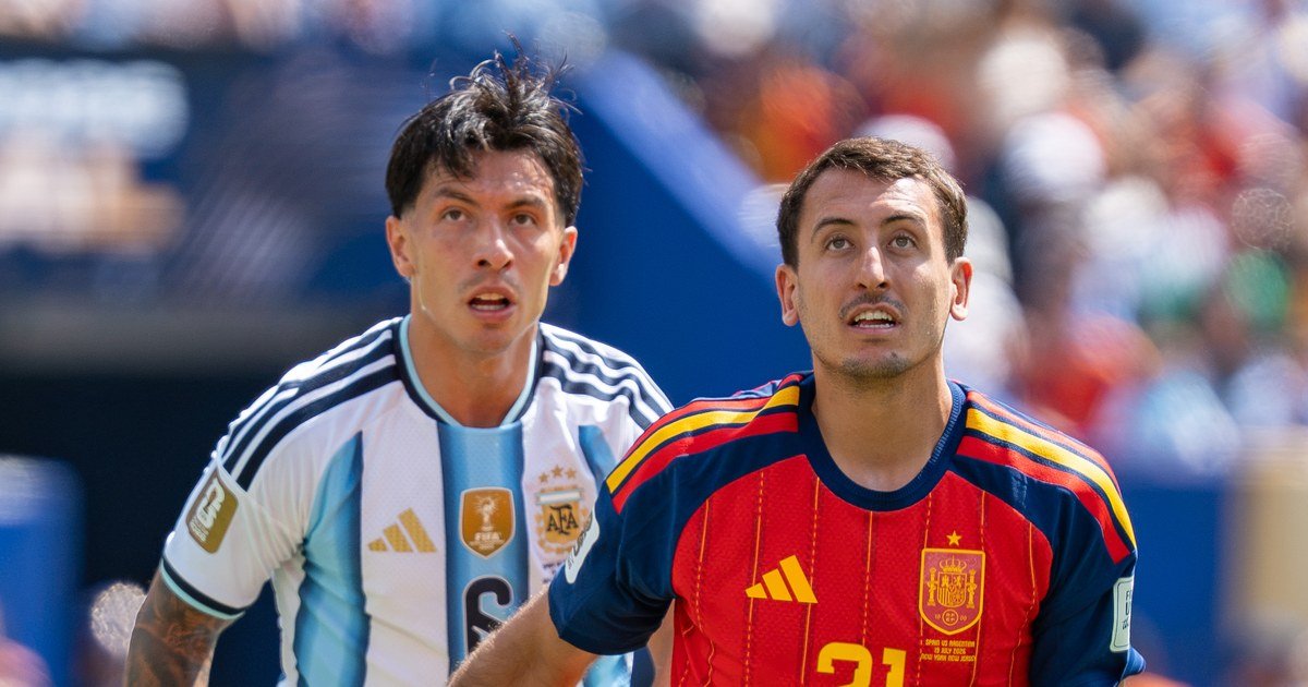Lisandro Martinez (left) in action for Argentina against Spain in July 2026 - his contract situation could shape Man Utd January transfers plans