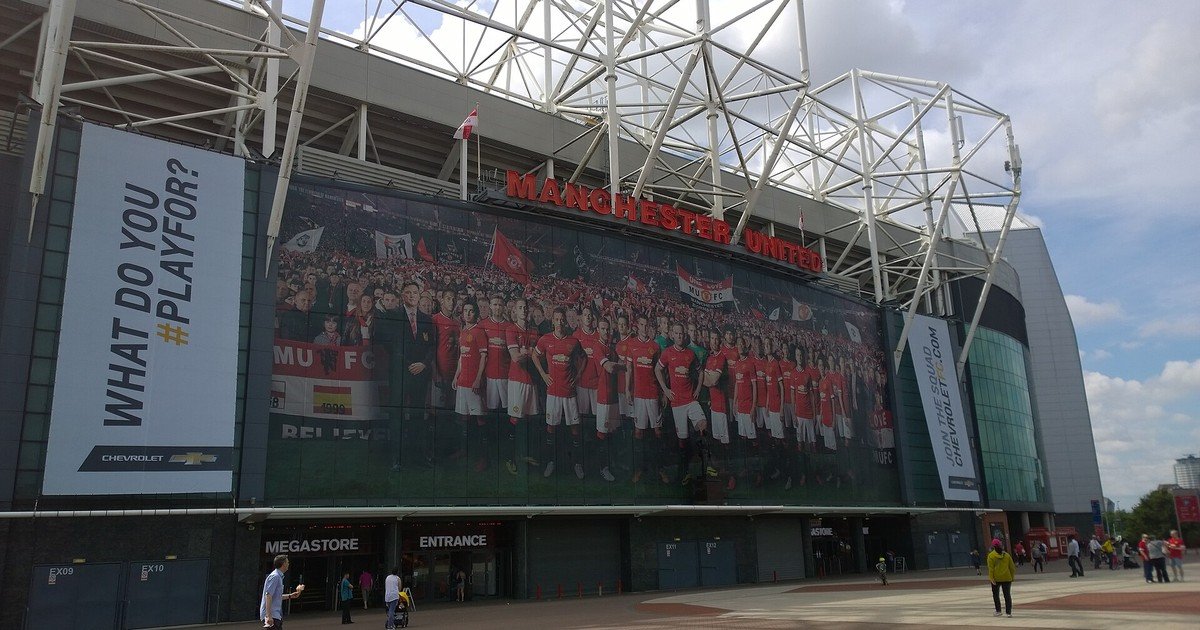 The exterior of Old Trafford, home of Manchester United